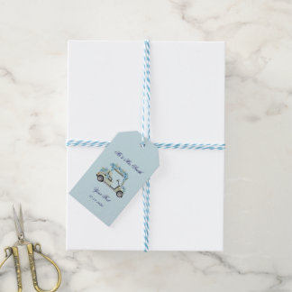 Blue Hydrangea Floral Golf Cart Wedding Favour Tag