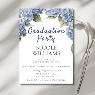 Blue Hydrangea Floral Graduation Party Invitation