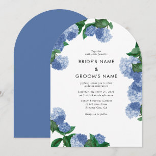 Blue Hydrangea Floral Greenery Arch Wedding Invitation