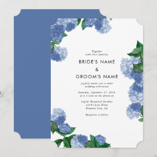 Blue Hydrangea Floral Greenery Modern Wedding Invitation