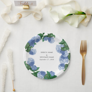 Blue Hydrangea Floral Greenery Modern Wedding Paper Plate