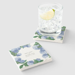 Blue Hydrangea Floral Greenery Modern Wedding Stone Coaster