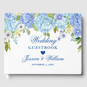 Blue Hydrangea Floral Greenery Wedding Guest Book