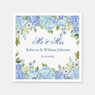 Blue Hydrangea Floral Greenery Wedding Paper Napkin