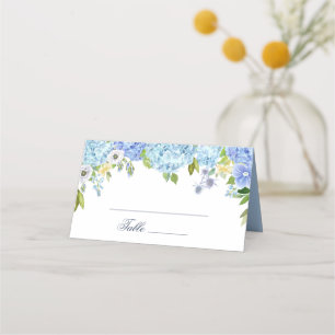 Blue Hydrangea  Floral Greenery Wedding Table Place Card