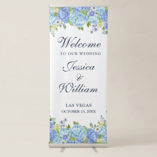 Blue Hydrangea Floral Greenery  Wedding Welcome Retractable Banner