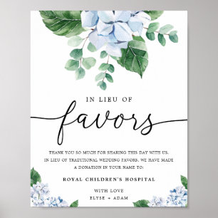 Blue Hydrangea Floral In Lieu Of Favours Sign