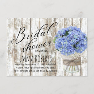 Blue Hydrangea Floral Jar Rustic Bridal Shower Invitation
