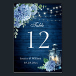 Blue Hydrangea Floral Lantern Navy Wood Wedding Table Number<br><div class="desc">Table Number template to match your wedding colours and style. 
For further customisation,  please click the "customise further" link and use our design tool to edit this template. 
If you need help,  please feel free to contact me.</div>