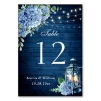 Blue Hydrangea Floral Lantern Navy Wood Wedding