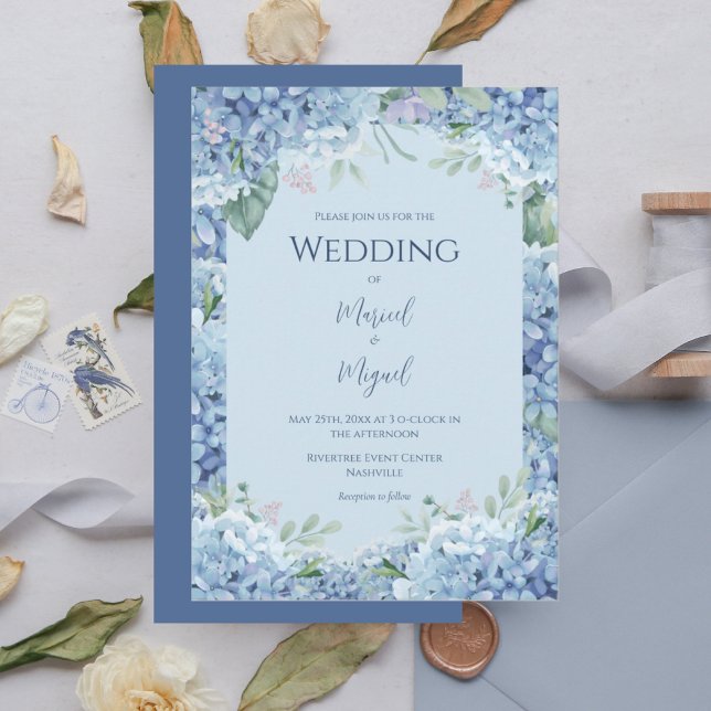 Blue Hydrangea Floral Modern Wedding Invitation (Creator Uploaded)