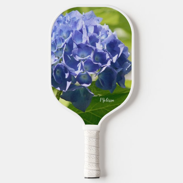 Blue Hydrangea Floral Personalised Pickleball Paddle (Front)