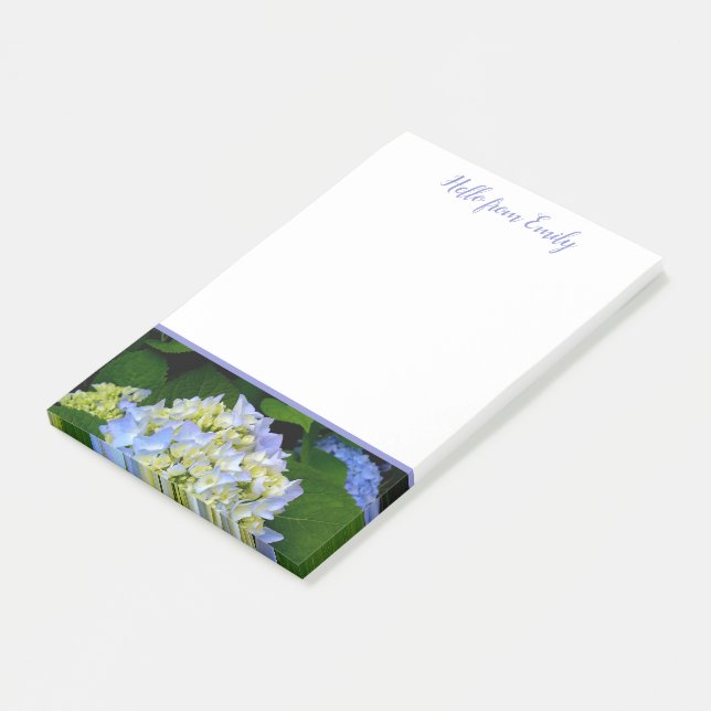 Blue Hydrangea Floral Personalised Post-it Notes (Angled)