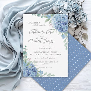 Blue Hydrangea Floral Polkadot Wedding Invitation
