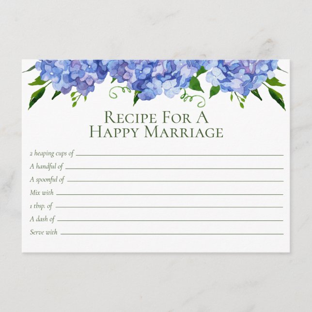 Blue Hydrangea Floral Recipe Enclosure Card (Front)