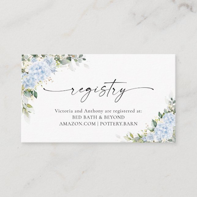 Blue Hydrangea Floral Registry Enclosure Card (Front)