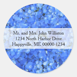 Blue Hydrangea Floral Round Return Address Labels