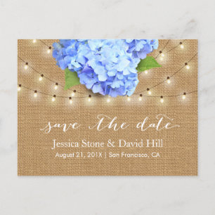 Blue Hydrangea Floral Rustic Wedding Save the Date Announcement Postcard
