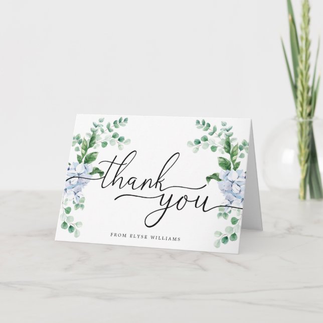 Blue Hydrangea Floral Thank You Card (Front)