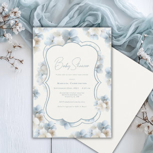 Blue Hydrangea Floral Vintage Baby Shower Invitation