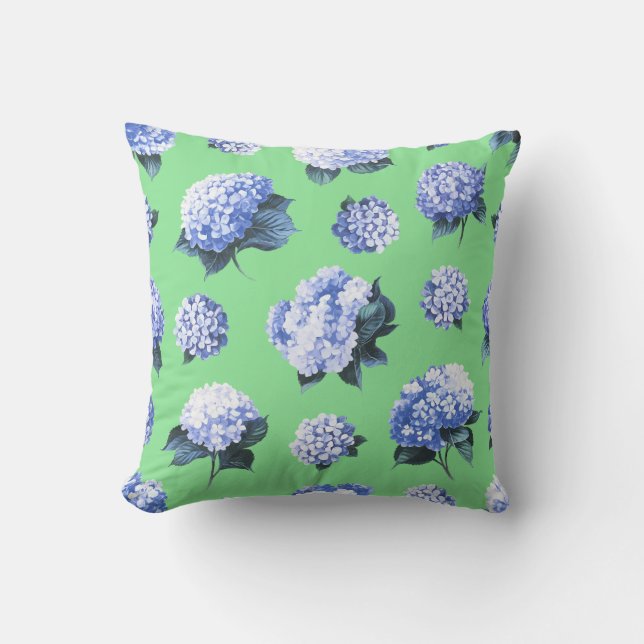Blue Hydrangea Floral - Watercolor Botanica Cushion (Front)