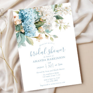 Blue Hydrangea Floral Watercolor Bridal Shower Invitation