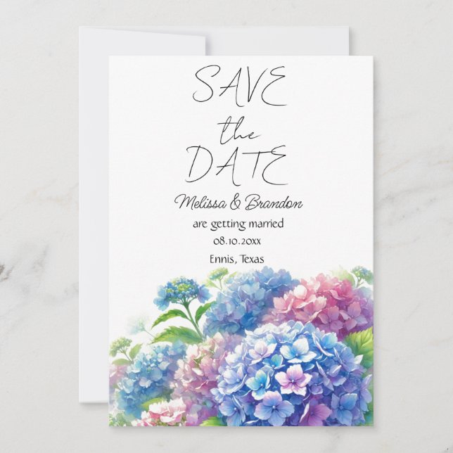 Blue Hydrangea Floral Watercolor Rustic Wedding  Invitation (Front)