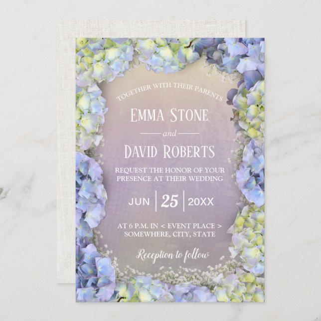 Blue Hydrangea Floral Watercolor Spring Wedding Invitation (Front/Back)