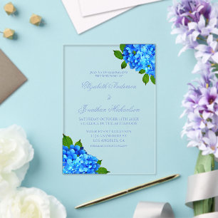 Blue Hydrangea Floral Wedding Acrylic Invitations