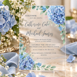 Blue Hydrangea Floral Wedding  Acrylic Invitations