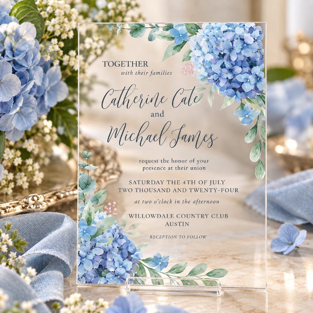 Blue Hydrangea Floral Wedding  Acrylic Invitations (Creator Uploaded)