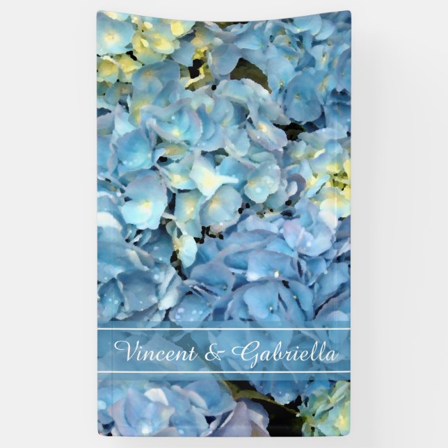 Blue Hydrangea Floral Wedding Banner (Vertical)