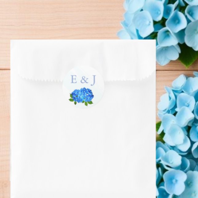 Blue Hydrangea Floral Wedding Classic Round Sticker (Creator Uploaded)
