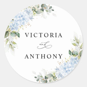 Blue Hydrangea Floral Wedding Classic Round Sticker