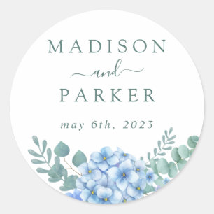 Blue Hydrangea Floral Wedding Classic Round Sticker