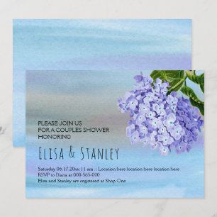Blue hydrangea floral wedding couples shower invitation