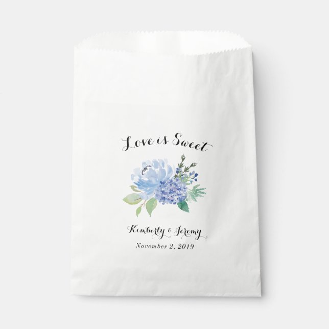 Blue Hydrangea Floral Wedding Favour Bag (Front)