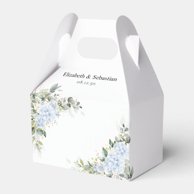Blue Hydrangea Floral Wedding Favour Box (Front Side)