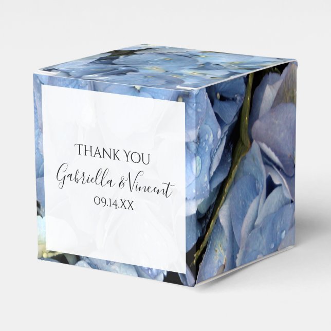 Blue Hydrangea Floral Wedding Favour Box (Front Side)