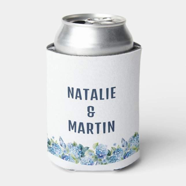 Blue Hydrangea Floral Wedding Favour Can Cooler (Can Front)