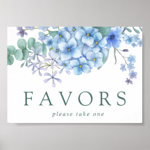 Blue Hydrangea Floral Wedding Favour Sign
