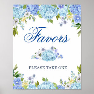 Blue Hydrangea Floral Wedding Favour Sign Poster