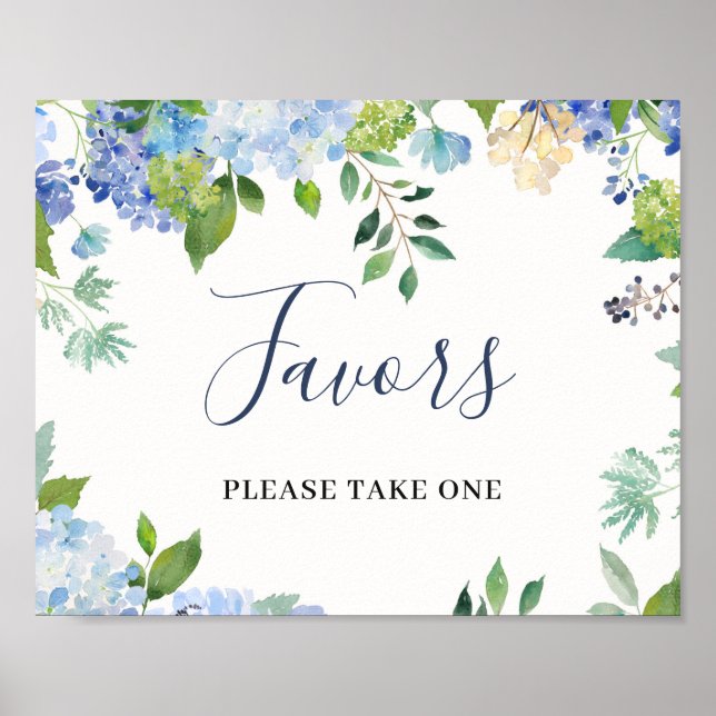 Blue Hydrangea Floral Wedding Favours Sign Poster (Front)