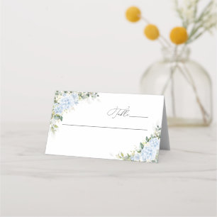 Blue Hydrangea Floral Wedding Folded Place Cards
