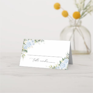 Blue Hydrangea Floral Wedding Folded Place Cards