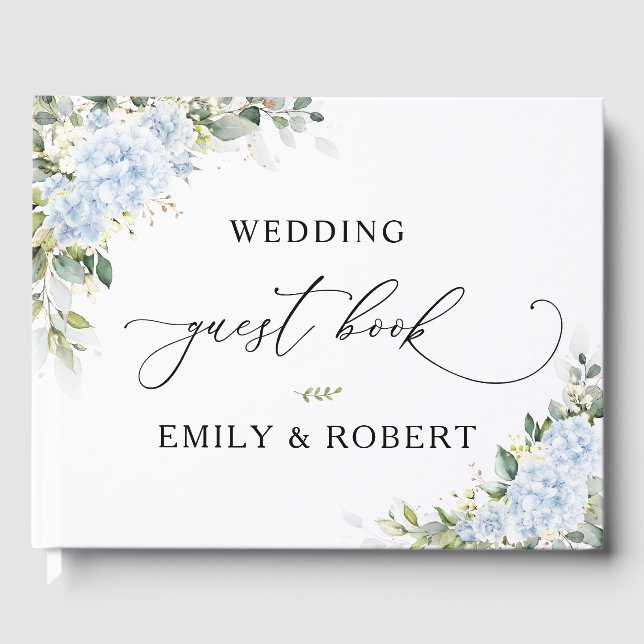 Blue Hydrangea Floral Wedding Guest Book (Front)