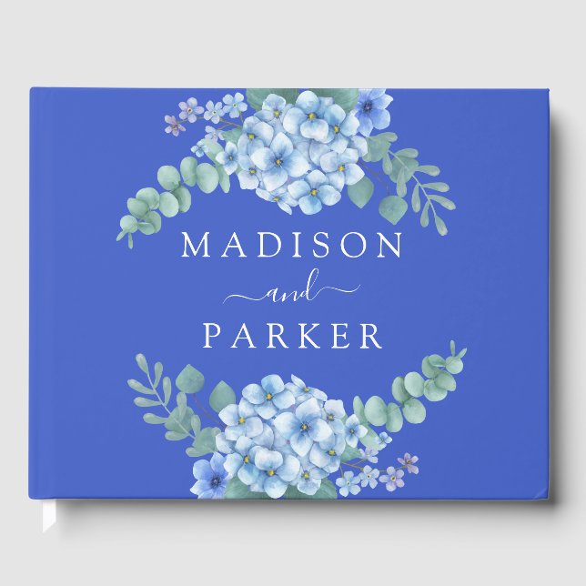 Blue Hydrangea Floral Wedding Guest Book (Front)