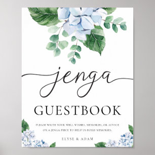 Blue Hydrangea Floral Wedding Guestbook Sign