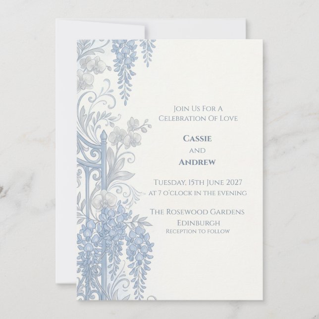 Blue Hydrangea Floral Wedding Invitation (Front)