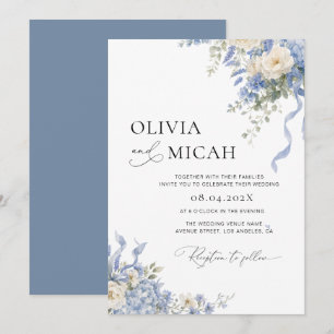 blue hydrangea floral wedding invitation